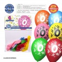 Balão de cores sortidas 9r número 0 impresso 6 unidades