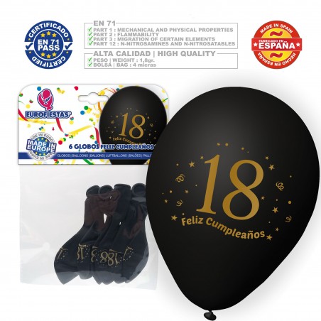 Balões Feliz Aniversário De 18 Anos 6 Pretos
