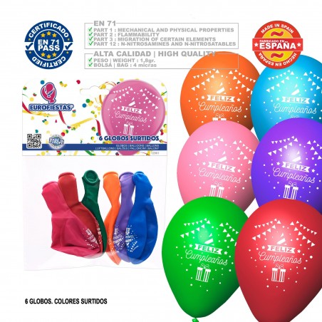 Balões Feliz Aniversário 6 Sortidos