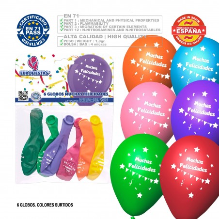Pacote de balões parabéns 6 sortidos