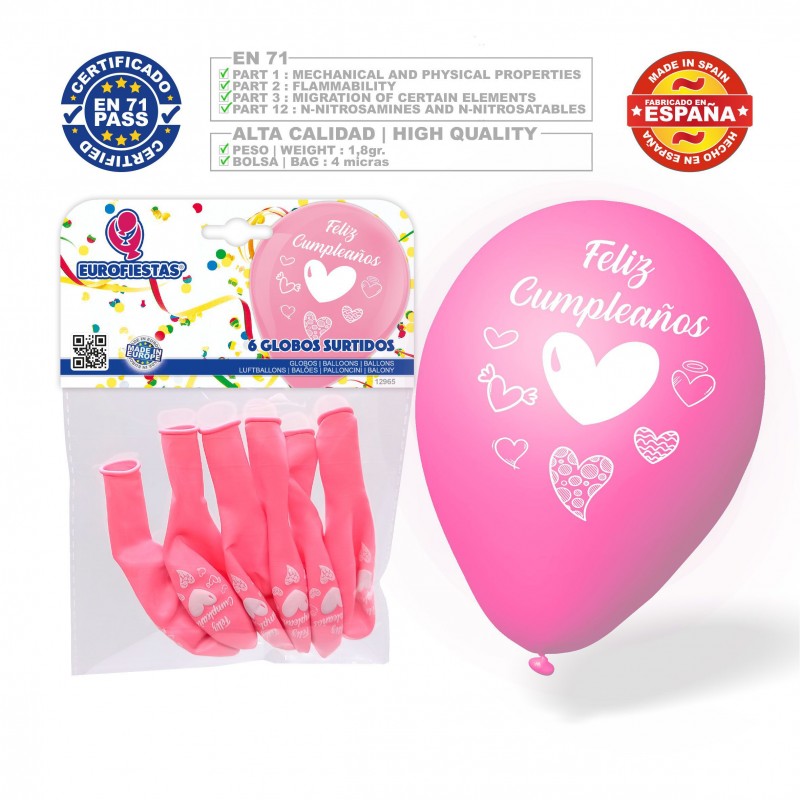 Pacote de balões de feliz aniversário 6 rosa