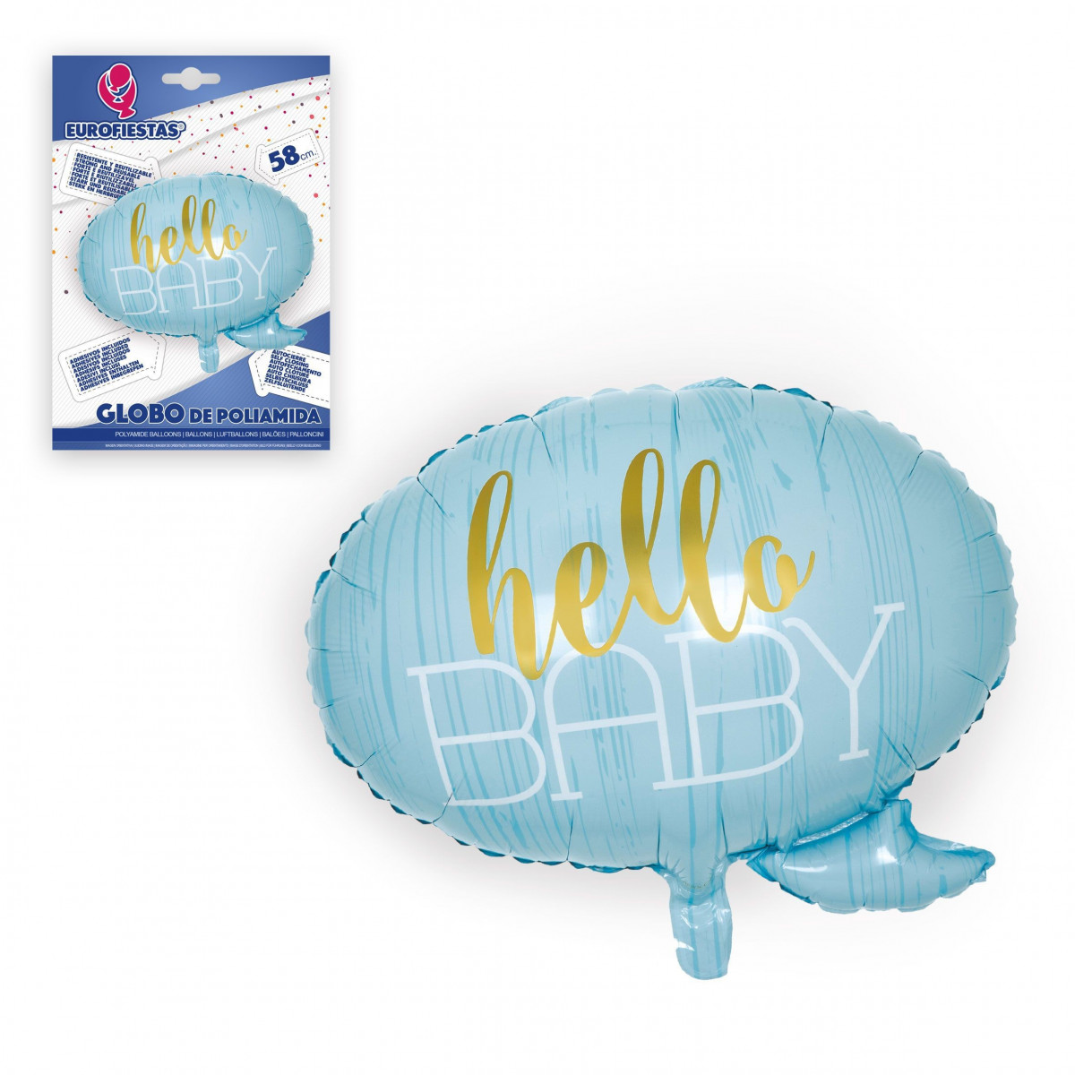 Globo foil olá bebê azul 58x54cm