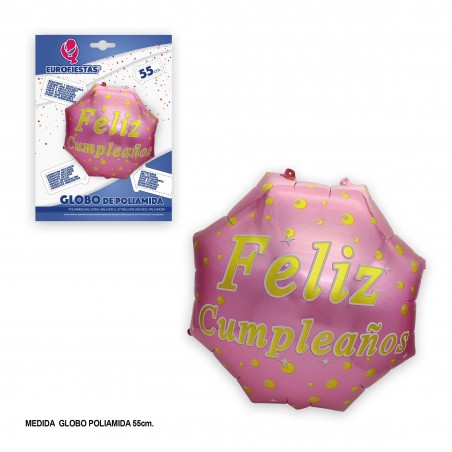 Balão de aniversário em poliamida hex rosa 55 cm