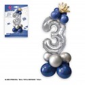 Conjunto de globo de foil coroa 80cm 3 prata azul