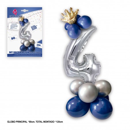Conjunto de balão foil coroa 80cm 4 azul prateado