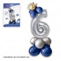 Conjunto de globo de foil coroa 80cm 6 prata azul