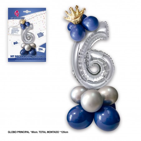 Conjunto de balões de folha de coroa 80cm 6 azul prateado