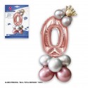 Conjunto de globo foil corona 80cm 0 prata rosa.