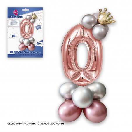 Conjunto de globo foil corona 80cm 0 prata rosa.