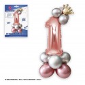 Conjunto de globo de folha coroa 80cm 1 prata rosa