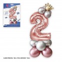 Conjunto de globo foil coroa 80cm 2 prata rosa