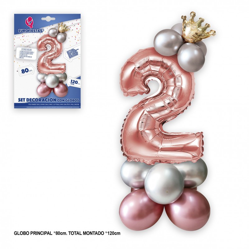 Conjunto de globo foil coroa 80cm 2 prata rosa