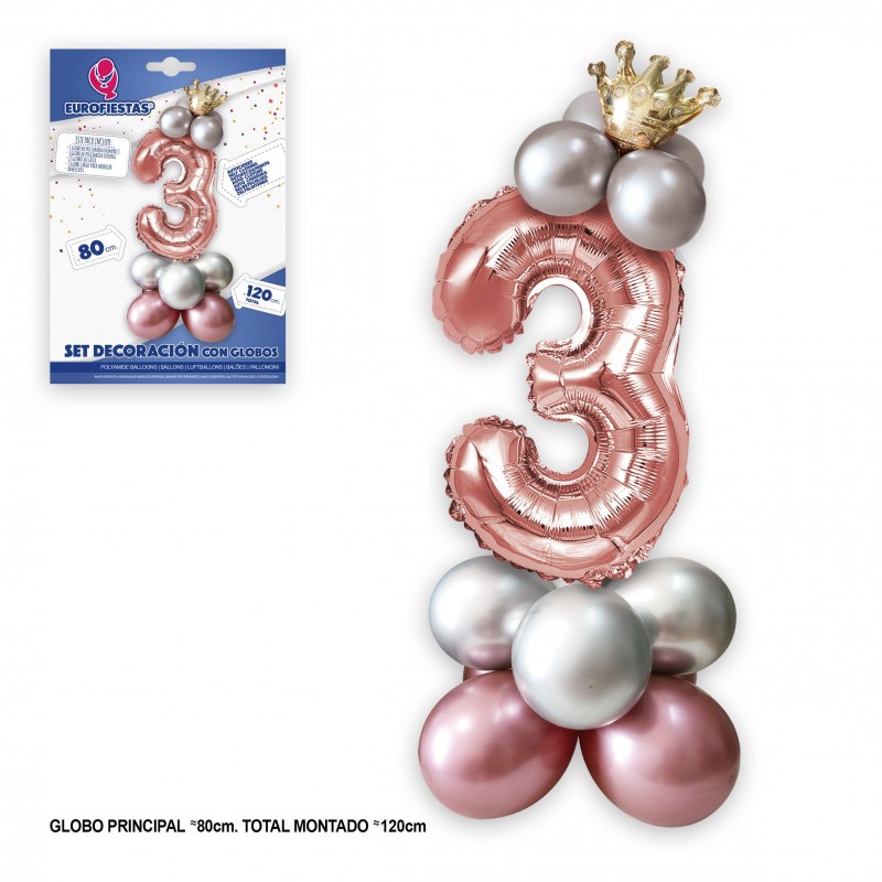 Conjunto de globo foil coroa 80cm 3 prata rosa