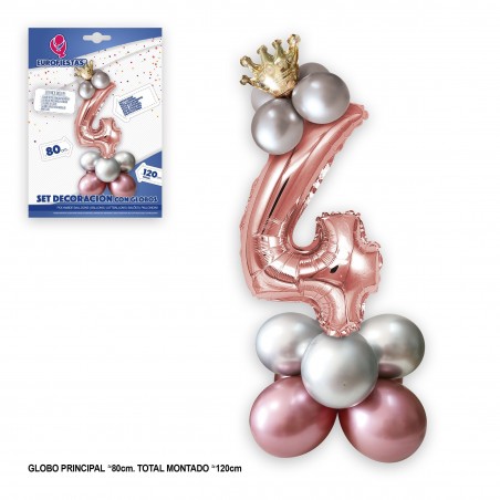 Conjunto de balões em forma de coroa de folha 80cm 4 prata rosa