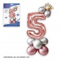 Conjunto de globo de foil coroa 80cm 5 prata rosa