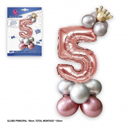 Conjunto de globo de foil coroa 80cm 5 prata rosa