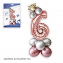 Conjunto de globo foil coroa 80cm 6 prata rosa