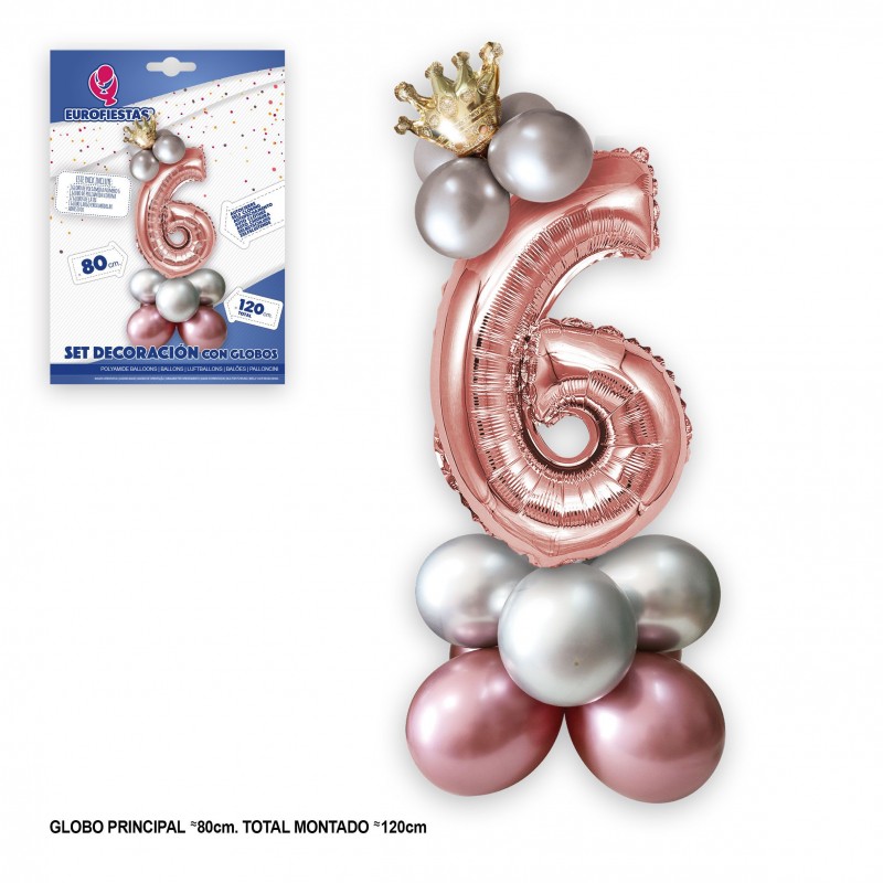Conjunto de globo foil coroa 80cm 6 prata rosa