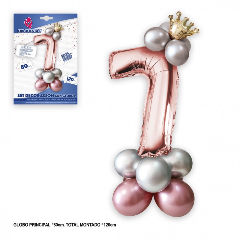 Conjunto de globo foil corona 80cm 7 prata rosa