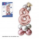 Conjunto de globo foil corona 80cm 8 prata rosa