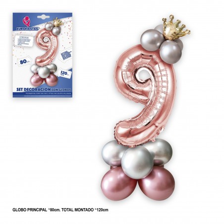 Conjunto de balões de coroa em folha 80cm 9 prata rosa