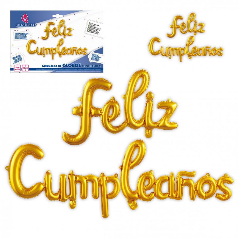 Conjunto de balões de poliamida feliz aniversário minúscula ouro