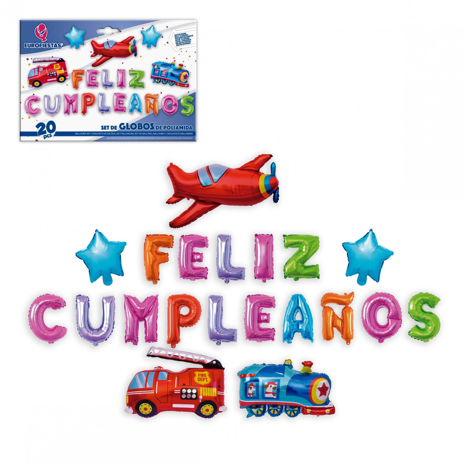Conjunto de balões de poliamida veículos de feliz aniversário