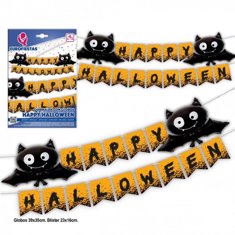Guirlanda feliz Halloween + 2 balões morcego