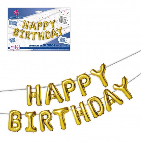 Conjunto de balões de poliamida dourados de 40 cm feliz aniversário