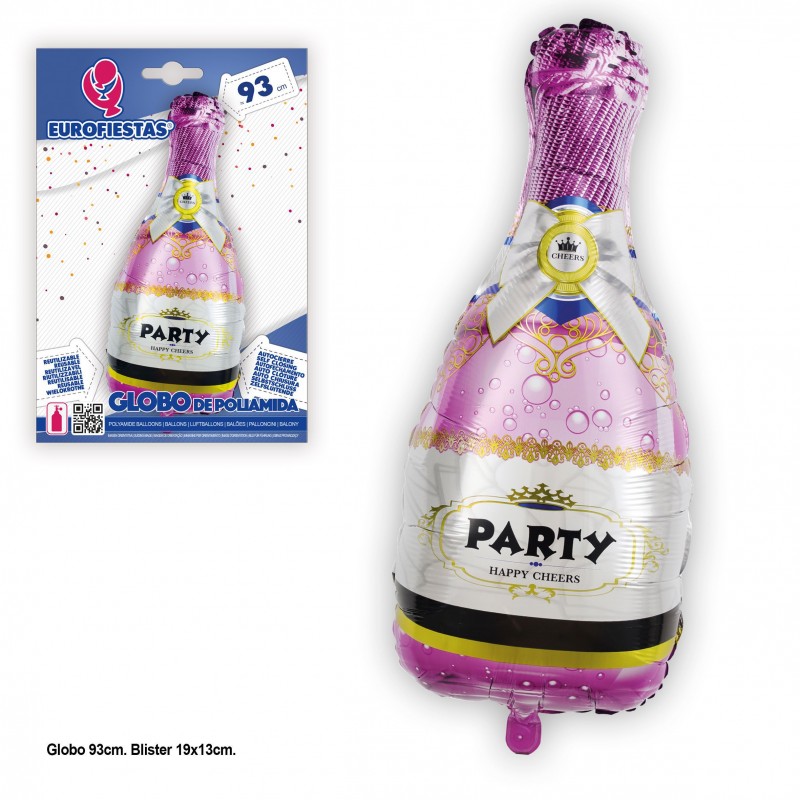 Globo poliamida garrafa party rosa 93cm