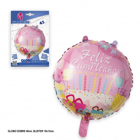 Balão de feliz aniversário poliamida com velas rosa 45cm