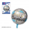 Globo poliamida feliz aniversário linhas azuis 45cm