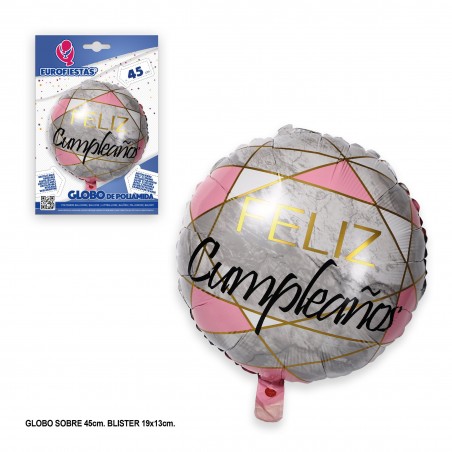 Balão poliamida feliz aniversário linhas rosa 45cm