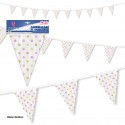 Guirlanda de bandeirinhas de papel com bolinhas coloridas