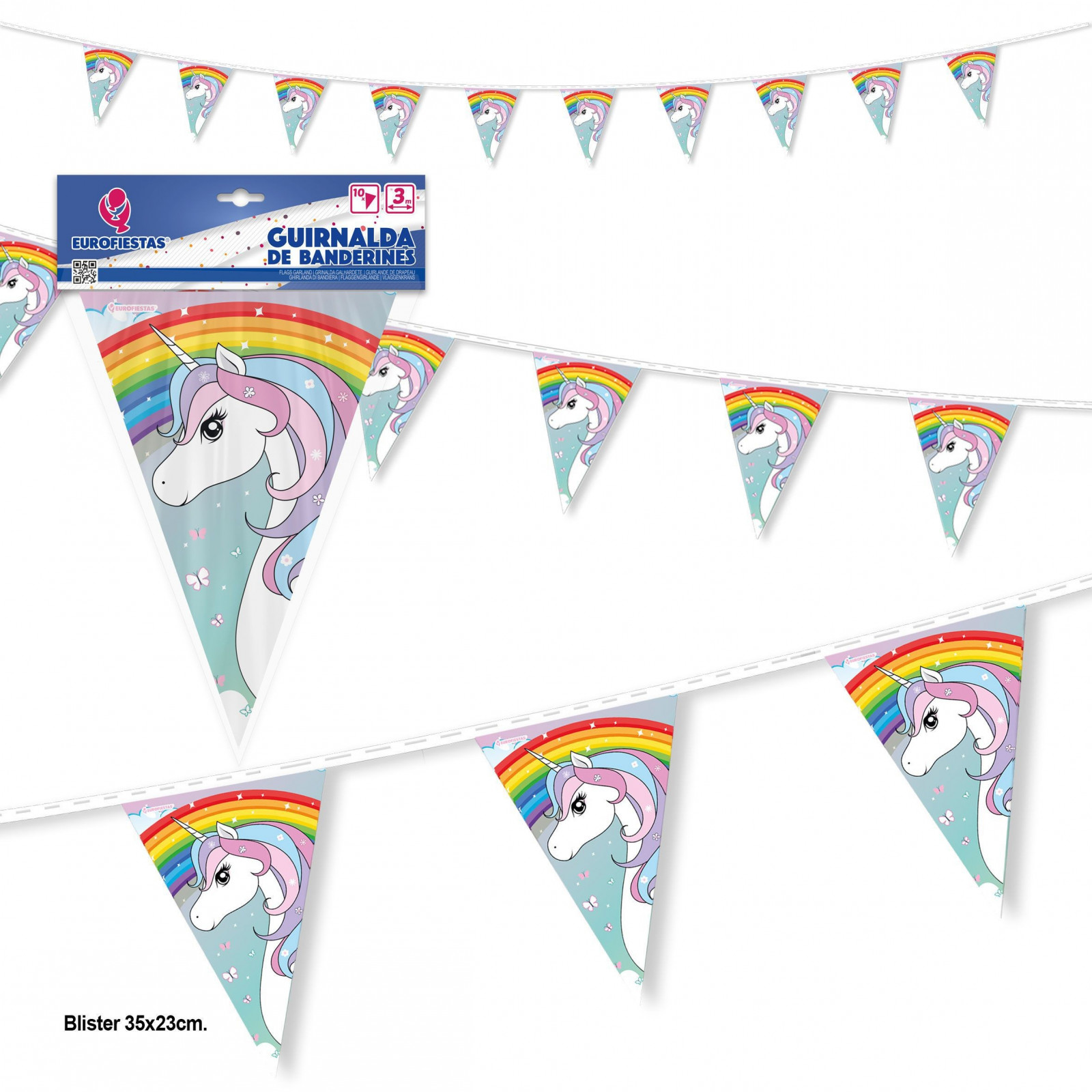 Guirlanda de bandeirinhas de papel unicórnio arco-íris