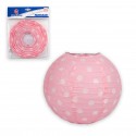 Lanterna redonda 25cm com bolinhas rosas.