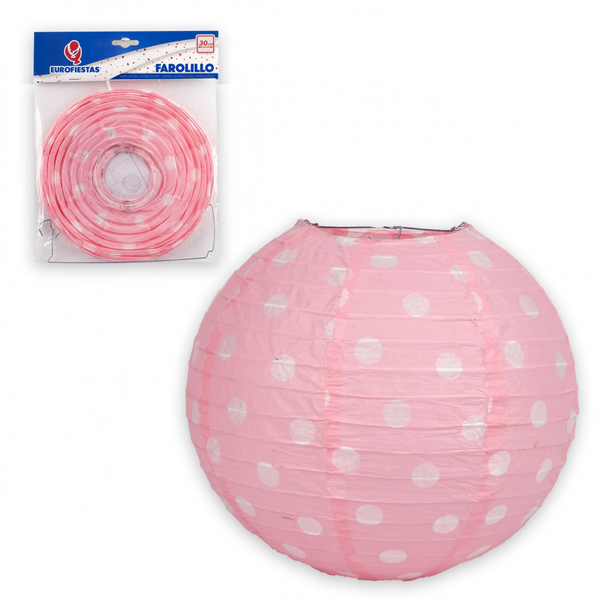 Lanterna redonda 30cm bolinhas rosas