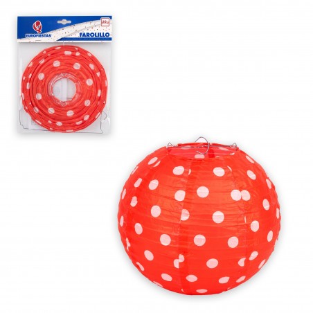 Lanterna Redonda Com Bolinhas Vermelhas De 20 Cm