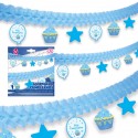 Guirlanda de papel feliz aniversário celeste
