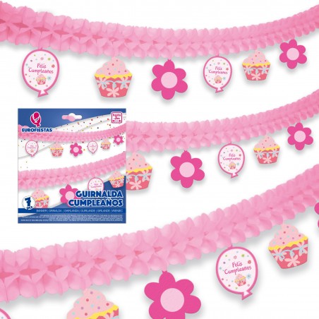 Guirlanda de papel feliz aniversário rosa