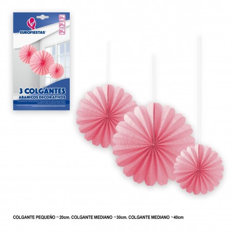 Conjunto de 3 pompons rosa decorativos para pendurar.