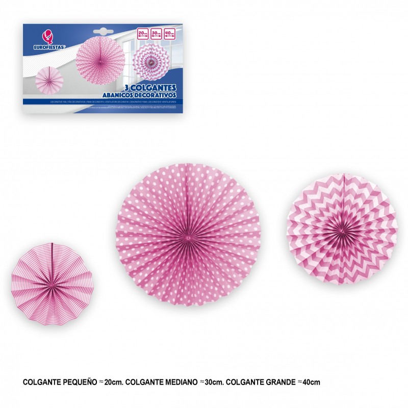 Conjunto de 3 pompons rosas decorativos para pendurar
