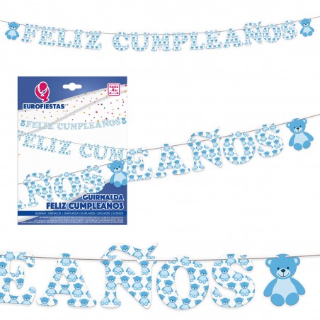 Grinalda de feliz aniversário de urso azul claro