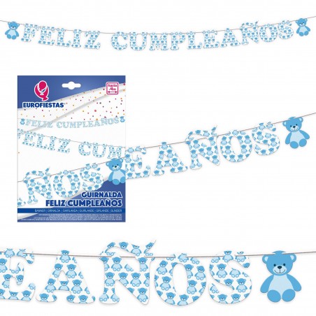 Guirlanda feliz aniversário ursinho azul