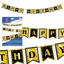 Guirlanda feliz aniversário bandeirinhas ouro e preto