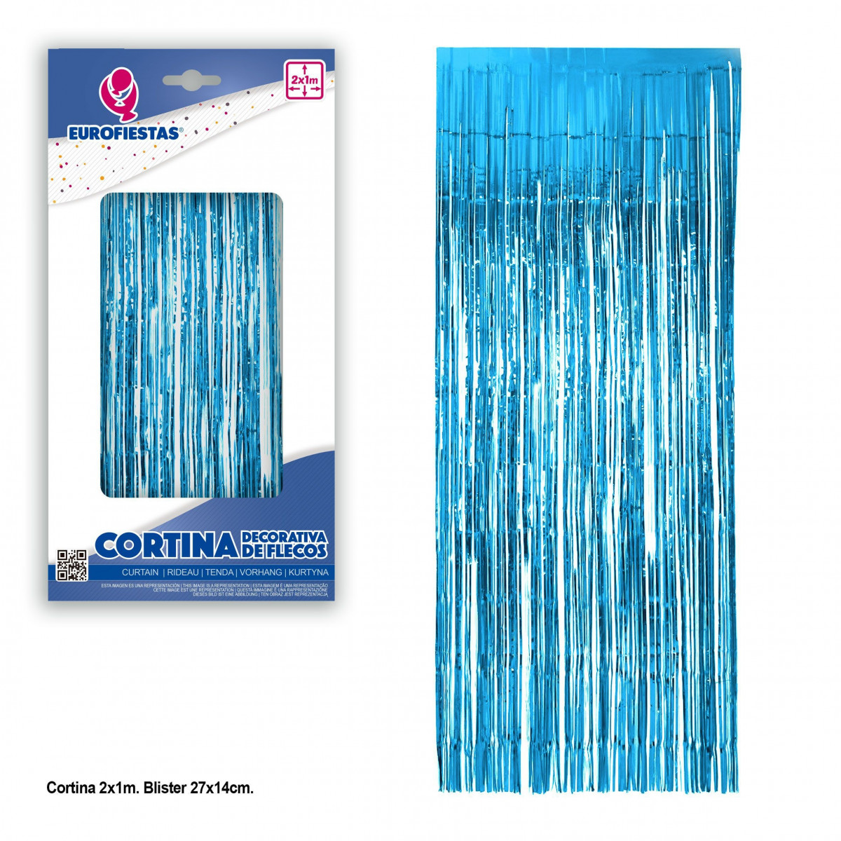 Cortina decorativa franja azul claro