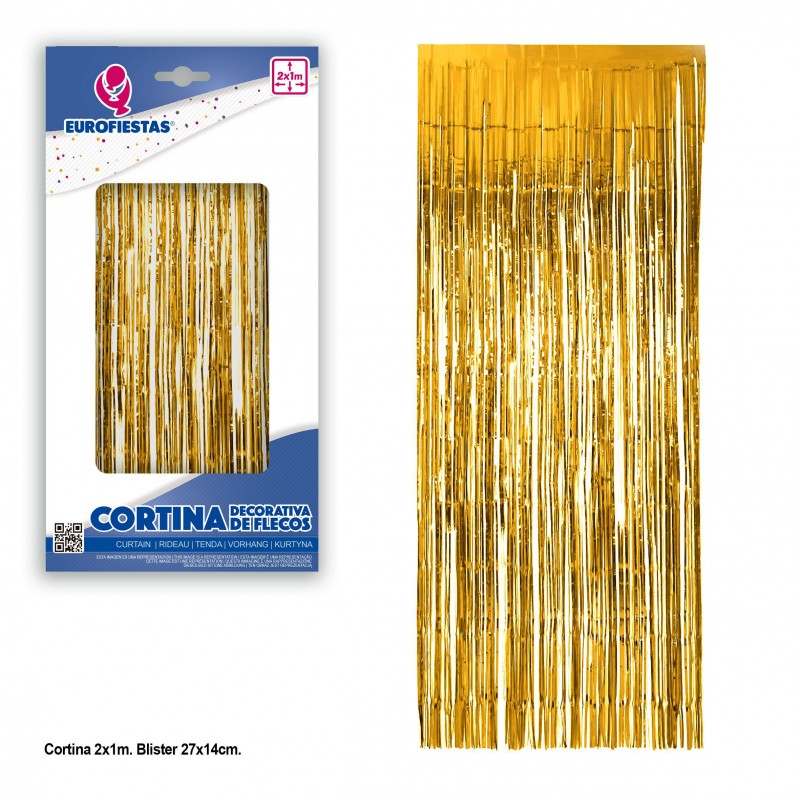 Cortina decorativa franjas douradas