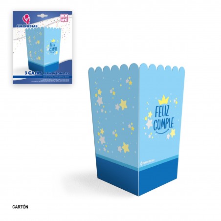 Caixas de pipoca coleção feliz aniversário azul