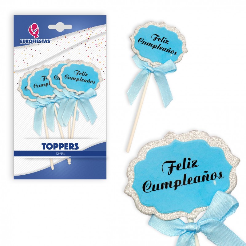Feliz aniversário com borda prateada azul