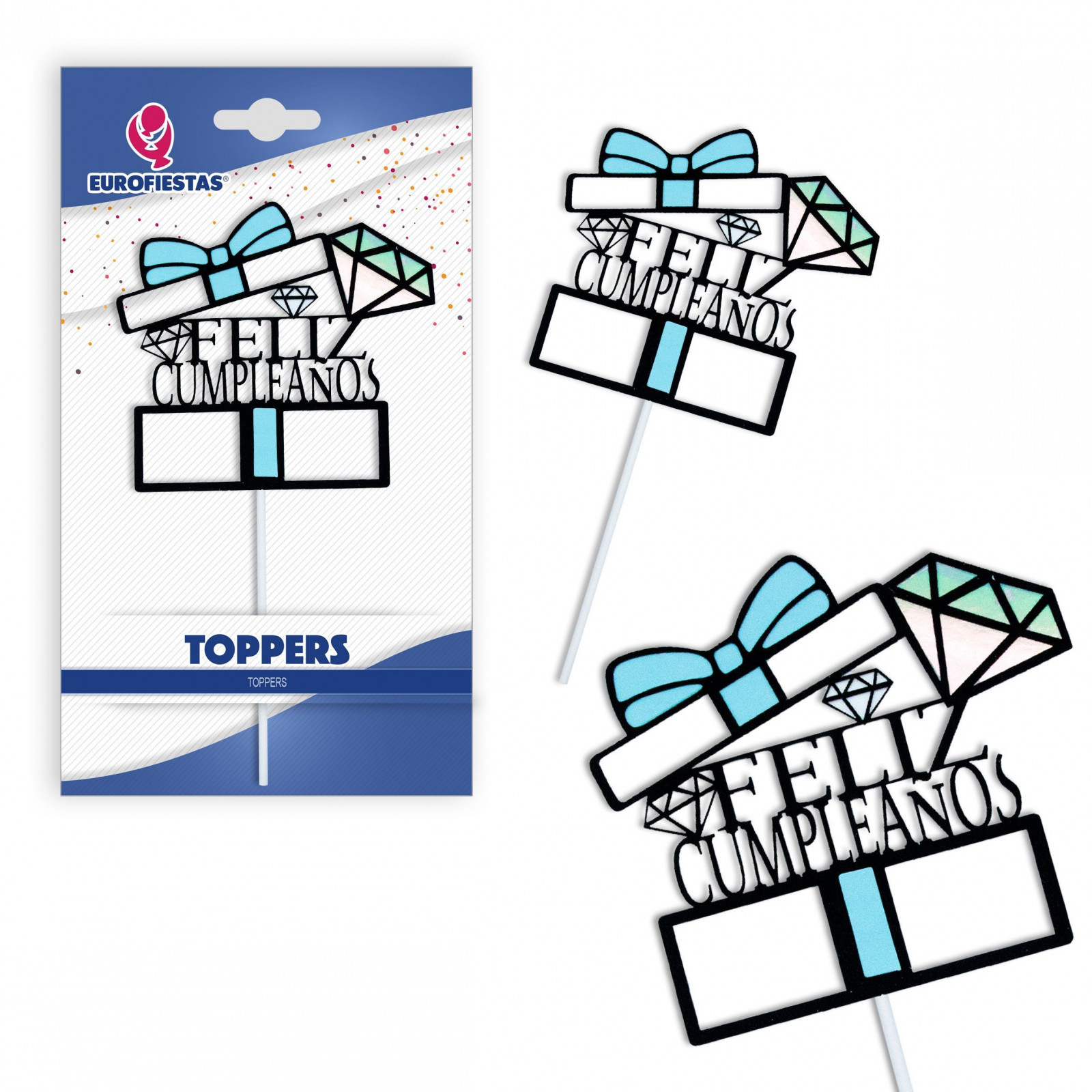 Topper feliz aniversário diamante azul